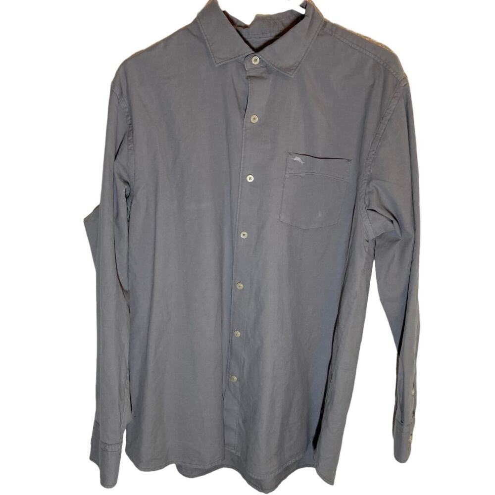 Tommy Bahama Button Down Shirt Long Sleeve Collared Embroidered Logo Gray Medium